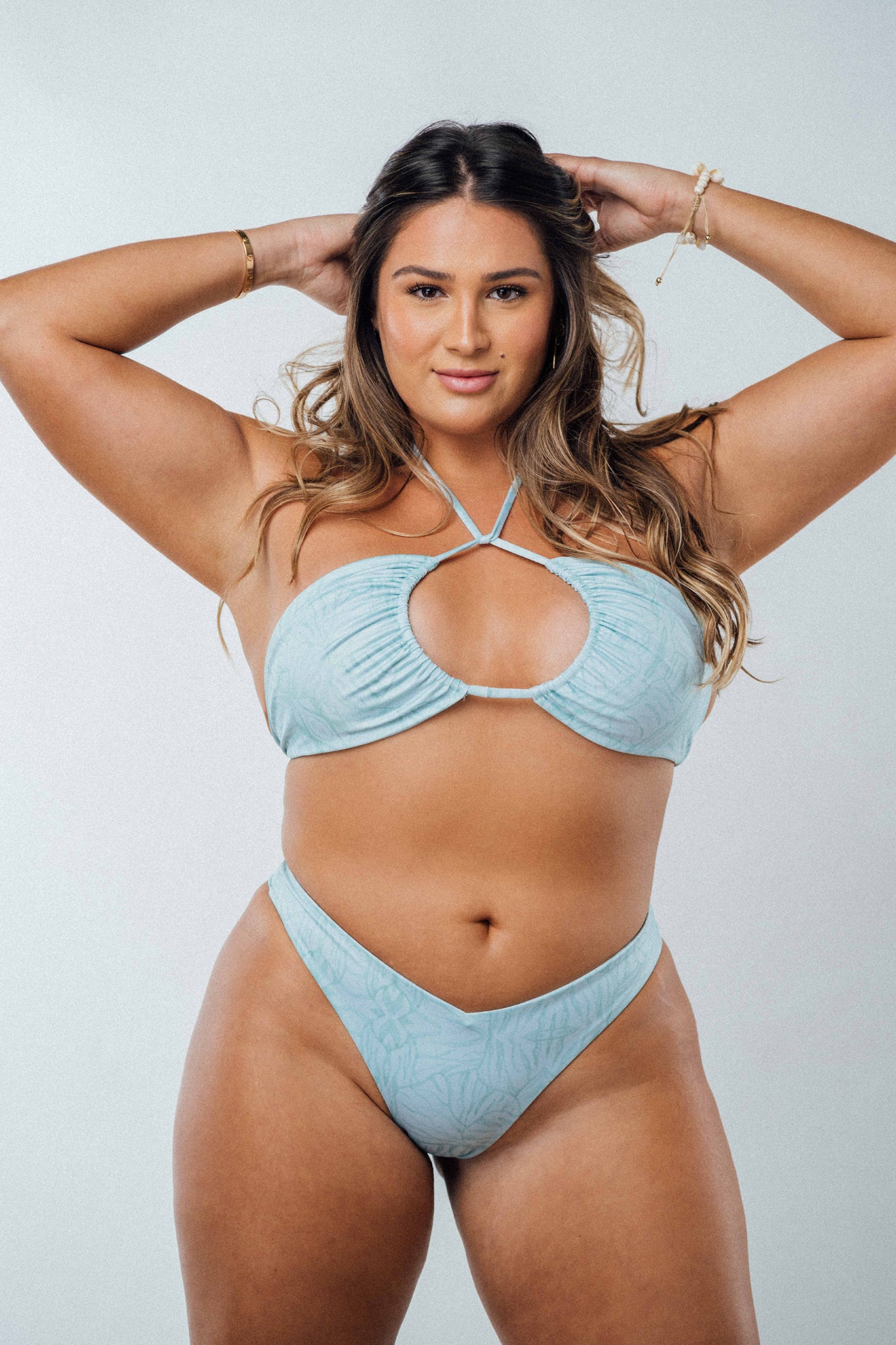 delilah scrunch cheeky bikini bottom aloe mint print